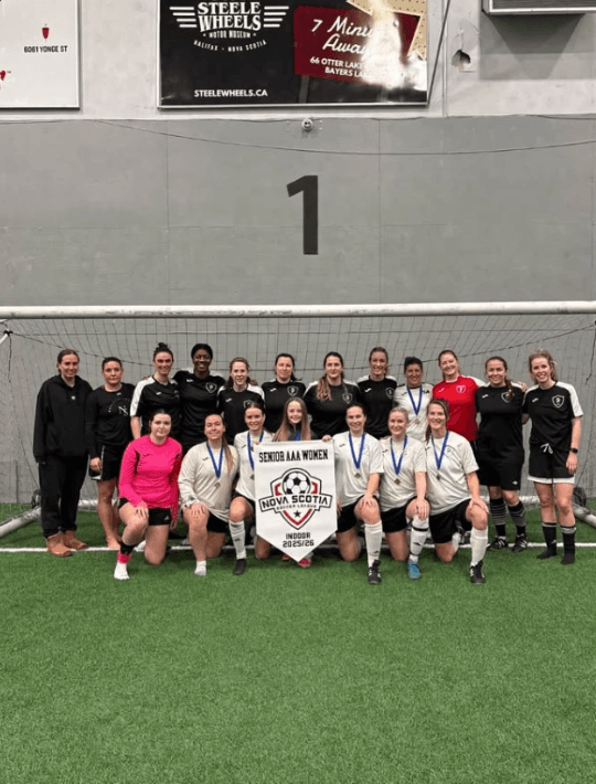 FSA Senior AAA Women holding the Nova Scotia indoor title banner